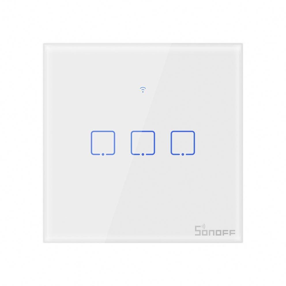 Factory Price SONOFF T1 UK 3C  Wifi Wall Touch Screen Panel Light Switch 3Gang Remote Control Timer Smart Home Work With Alexa