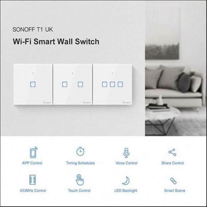 Factory Price SONOFF T1 UK 3C  Wifi Wall Touch Screen Panel Light Switch 3Gang Remote Control Timer Smart Home Work With Alexa