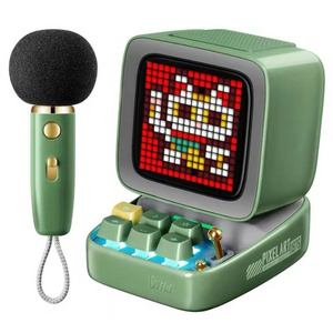 Divoom Ditoo-Mic Pixel Art Portable BT Speaker for PC with Wireless Karaoke Microphone BT5.0, Retro Design