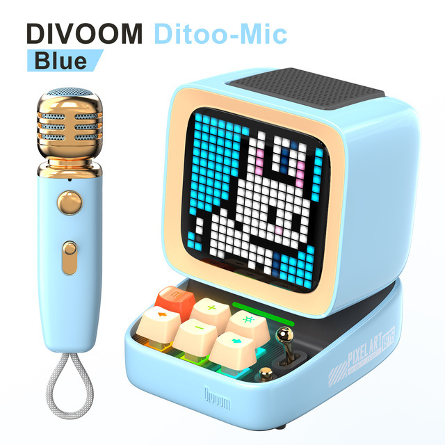 Divoom Ditoo-Mic Pixel Art Portable BT Speaker for PC with Wireless Karaoke Microphone BT5.0, Retro Design