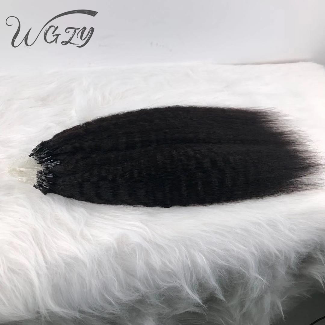 Wholesale High Quality Natural Color Virgin Brazilian Human Hair Kinky Straight Micro Loop Ring Hair Extension