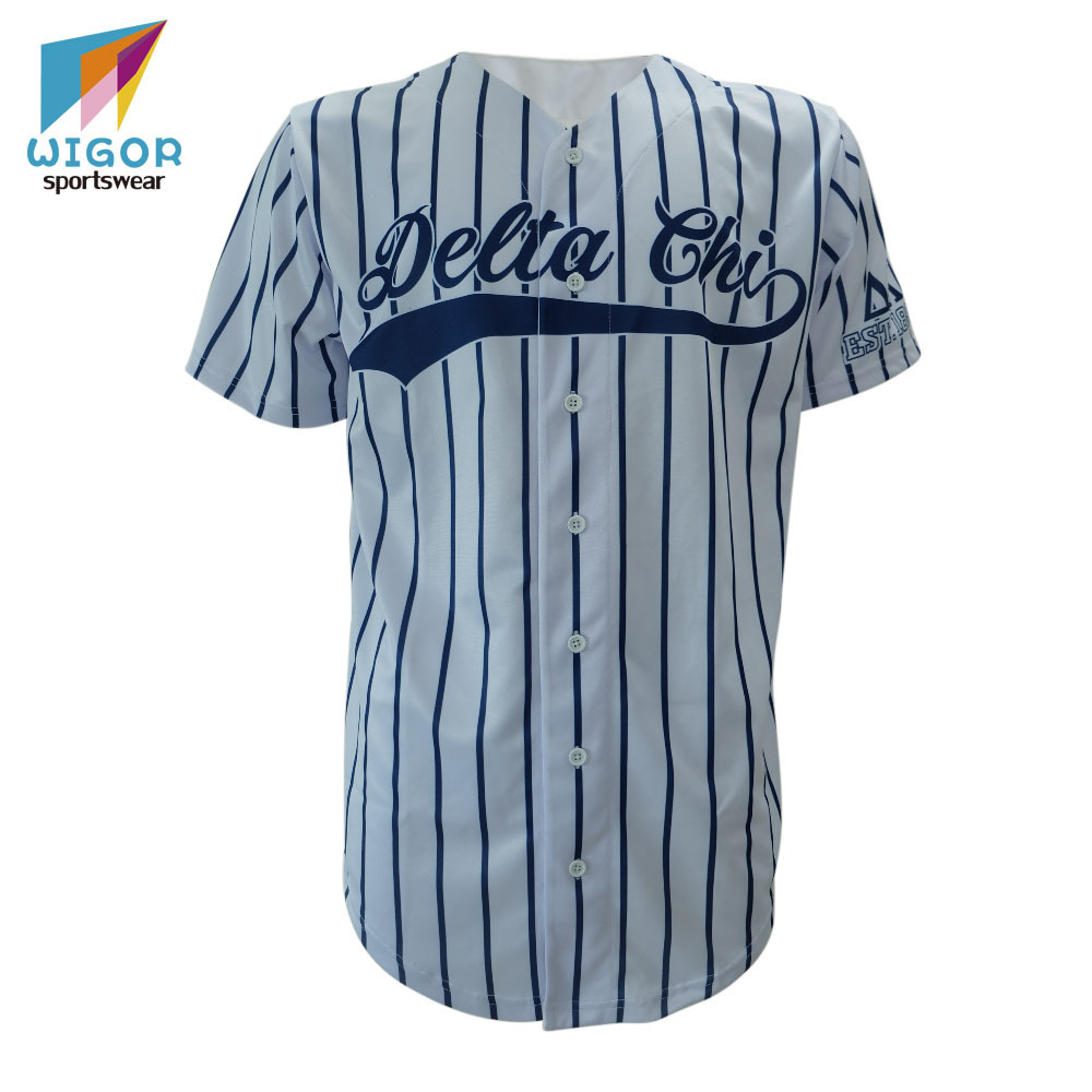 Coolmax Fabric Button Down Style Custom Men's Pinstripe Baseball Jersey