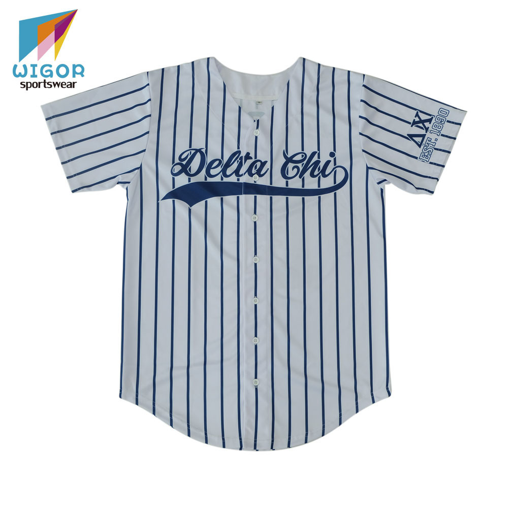 Coolmax Fabric Button Down Style Custom Men's Pinstripe Baseball Jersey