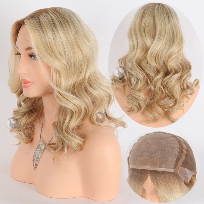 Gorgeous Blonde Loose Curly Full Head Hair Wig for Ladies Best Quality 14 Inch Double Drawn European Human Hair Wigs Caucasian