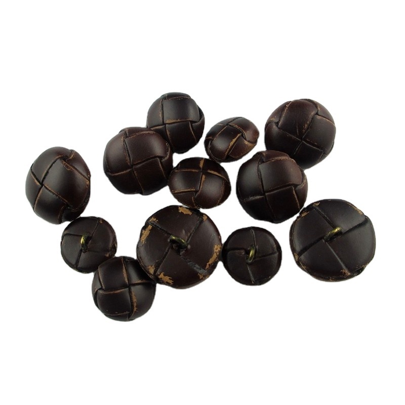 Brown color fashion real leather coat shank buttons