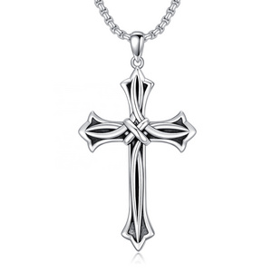 High Quality 925 Silver Vintage Silver Oxide Celtic Knot Cross Pendant Stainless Steel Chain Necklace For Men