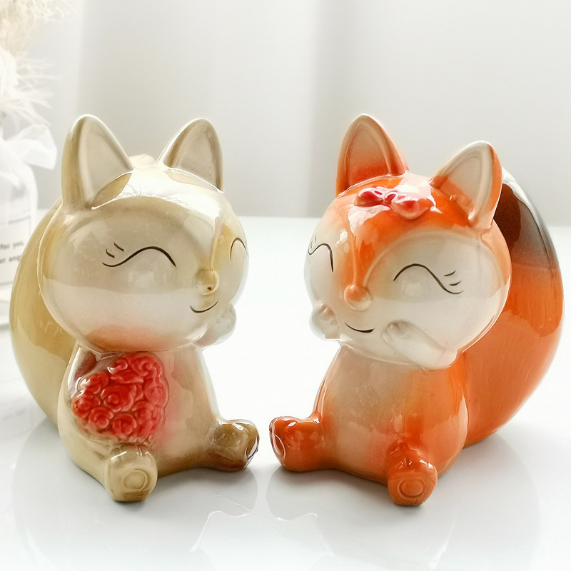 Customized LOGO Ceramic Money Banks Creative Home Decoration Coin Saving Bank Animal Fox Arts and Crafts Money Saving Piggy Bank