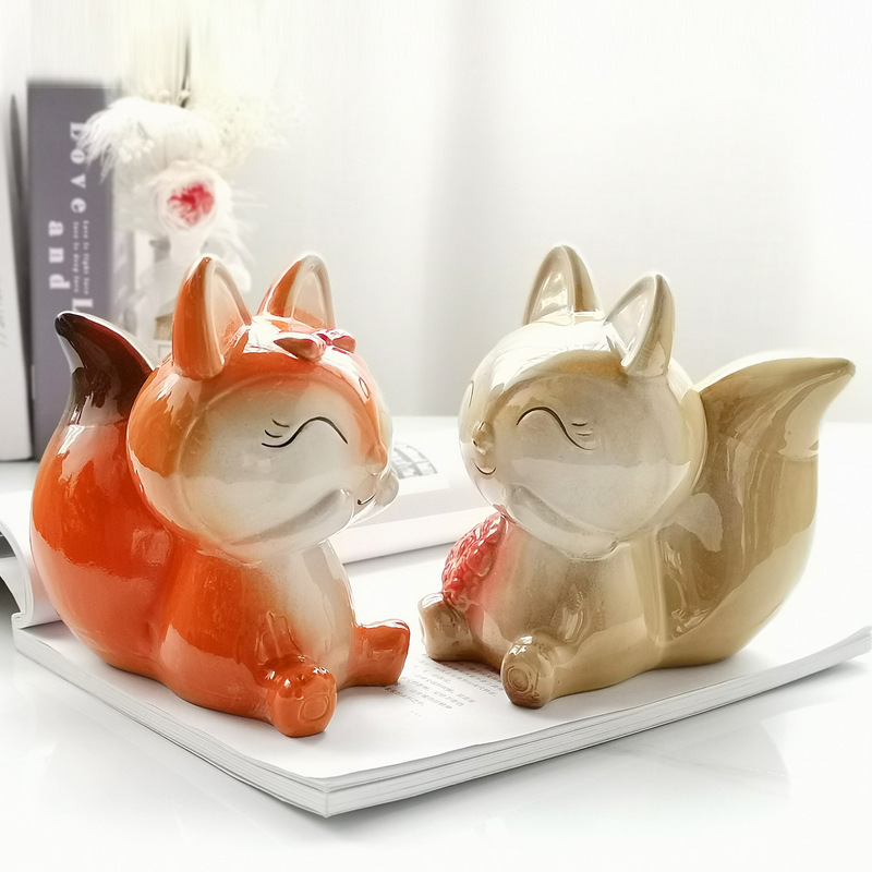 Customized LOGO Ceramic Money Banks Creative Home Decoration Coin Saving Bank Animal Fox Arts and Crafts Money Saving Piggy Bank