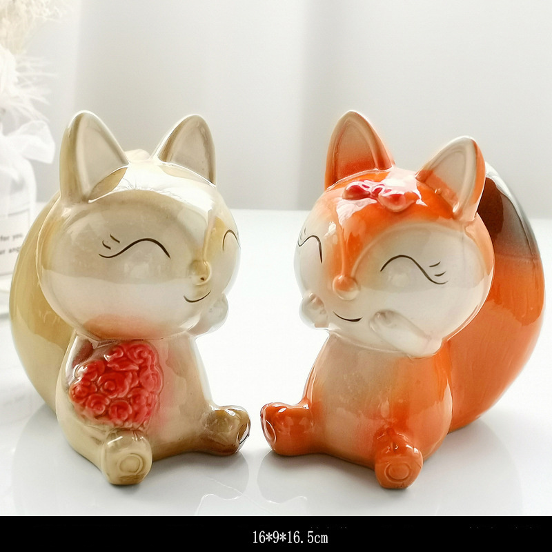 Customized LOGO Ceramic Money Banks Creative Home Decoration Coin Saving Bank Animal Fox Arts and Crafts Money Saving Piggy Bank