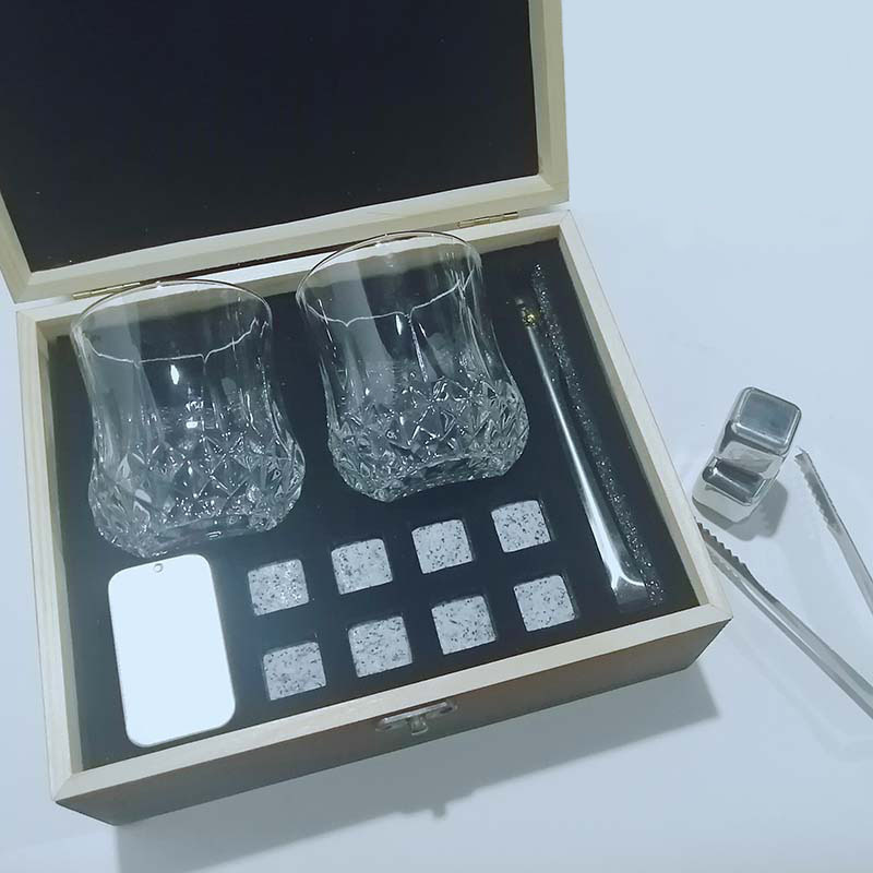 Custom Old Fashioned Whiskey Glass and Stones Gift Set for Men Wooden Box