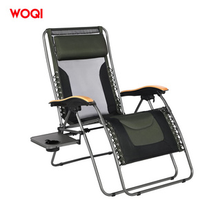 WOQI Wholesale XL Padded Seat Folding Zero Gravity Reclining Patio Chairs with Adjustable Pillow and Cup Holder