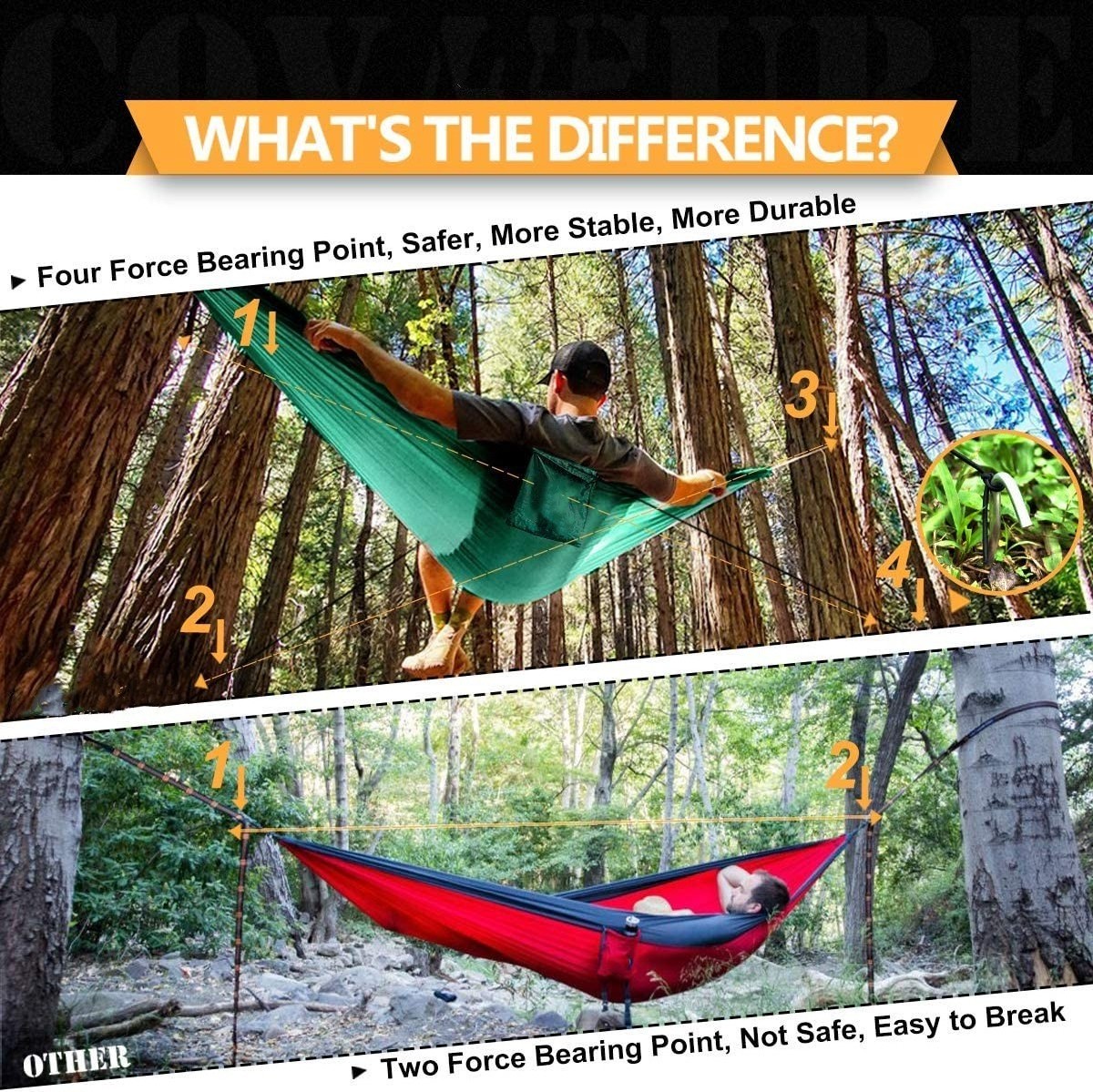 WOQI  Manufacture Custom Logo Top Quality Nylon Portable Hammock Swing Seat witn Tree Strap for Travel Backyard