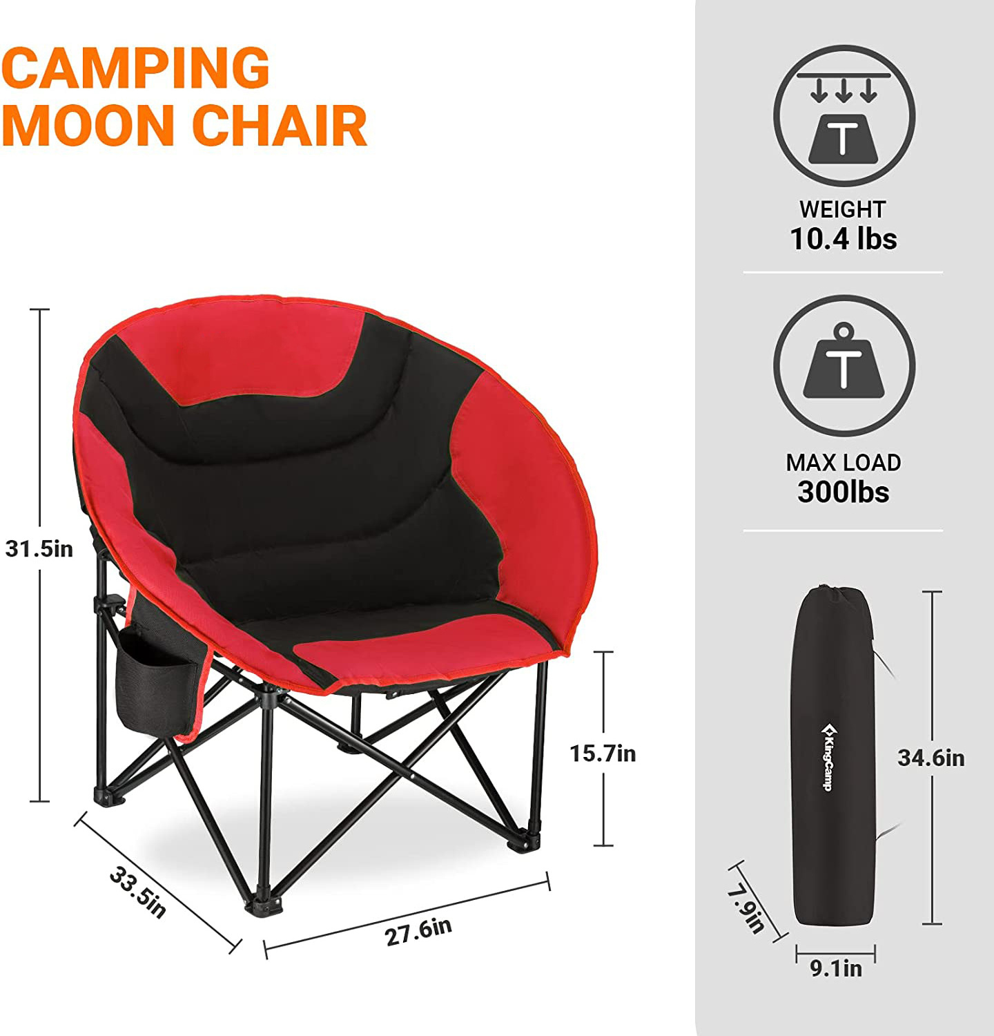 WOQI Portable Heavy Duty Comfy Sofa Chair Camping Large Folding Padded Moon Round Saucer Chair