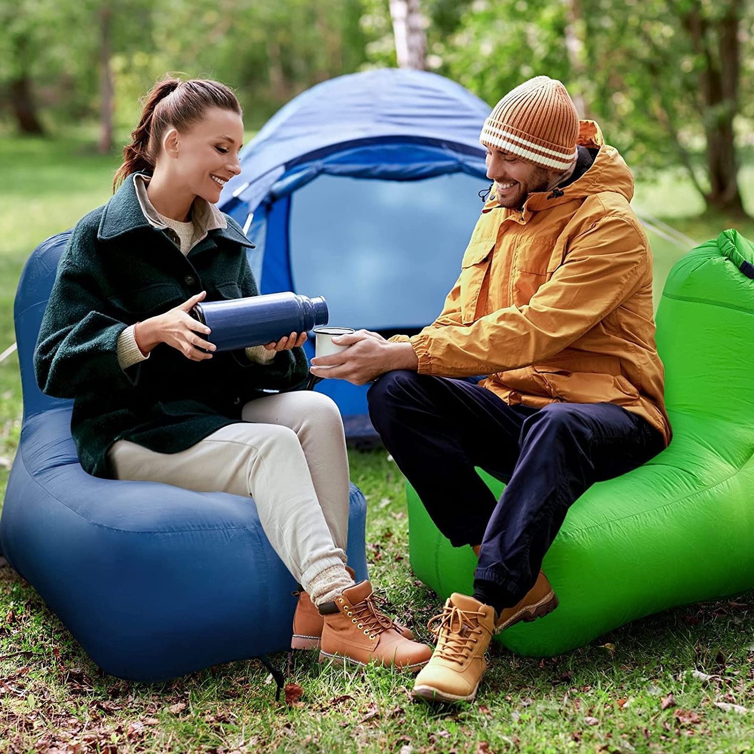 WOQI Latest Inflatable Couch Air Sofa Portable Inflatable Chair with Camping Compression Sacks Beach Chair For Outdoor