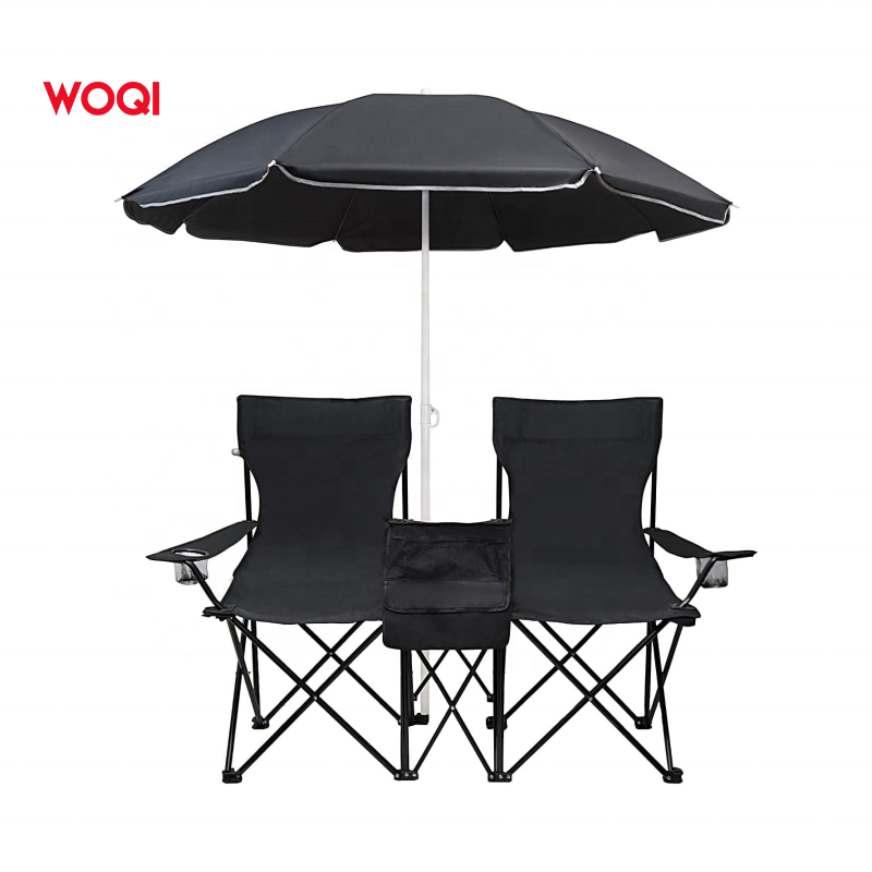 WOQI Wholesale High Quality Umbrella Beach Sun Shade Double Seats aluminum beach chair