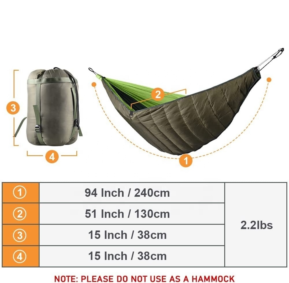 WOQI Lightweight Full Length Warm Insulation Under Quilt Large Size Portable Double nylon hammock