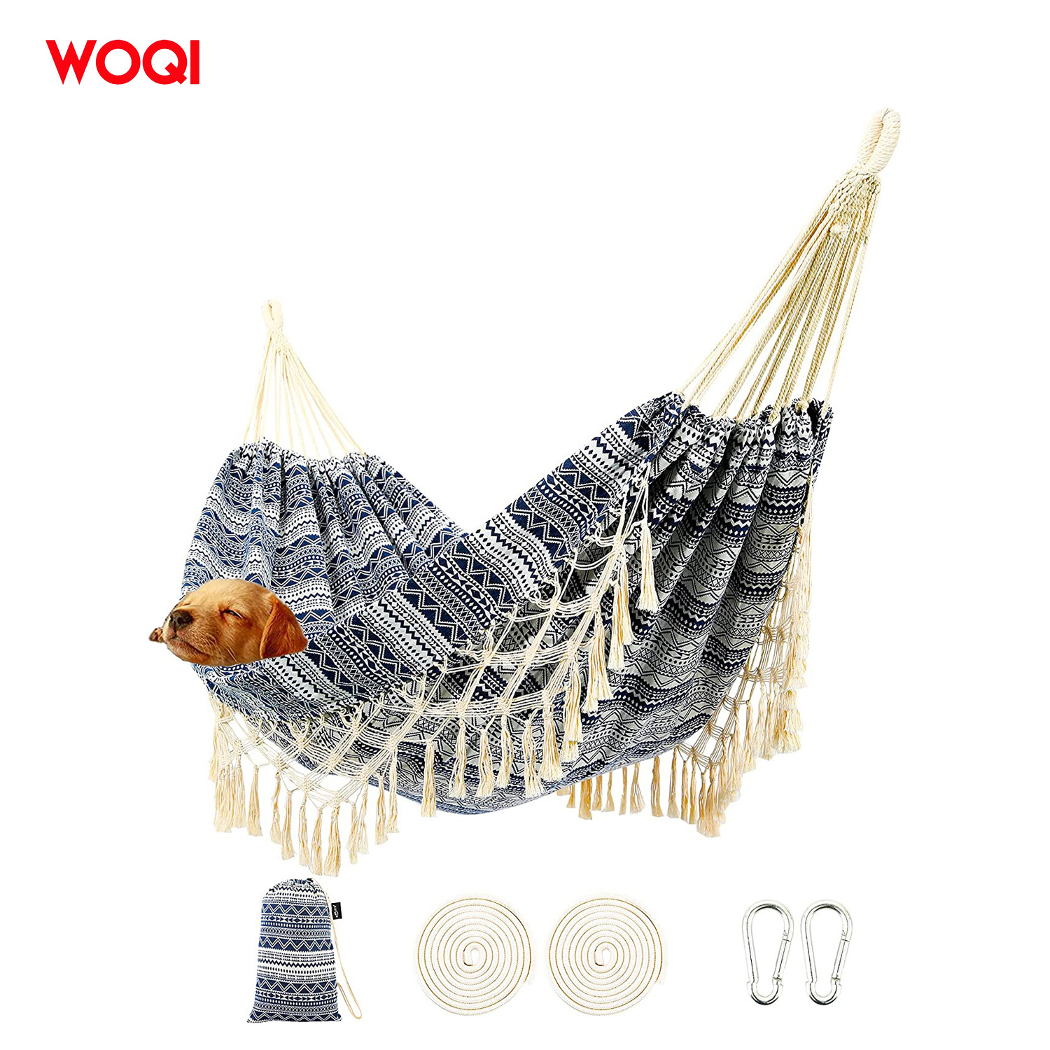 WOQI outdoor cotton hammock with tassel garden swing hammock for kid and pet