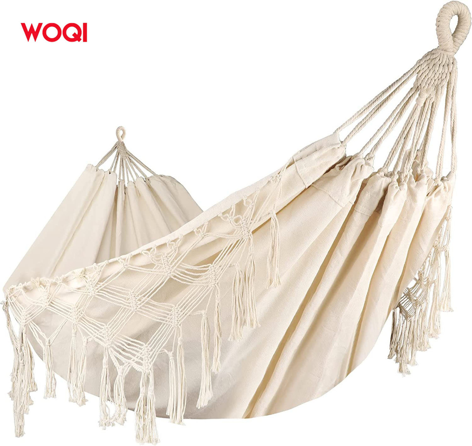 WOQI Boho Large Brazilian Single or Double Deluxe Hanging Hammock for Beach Park  Patio Chair