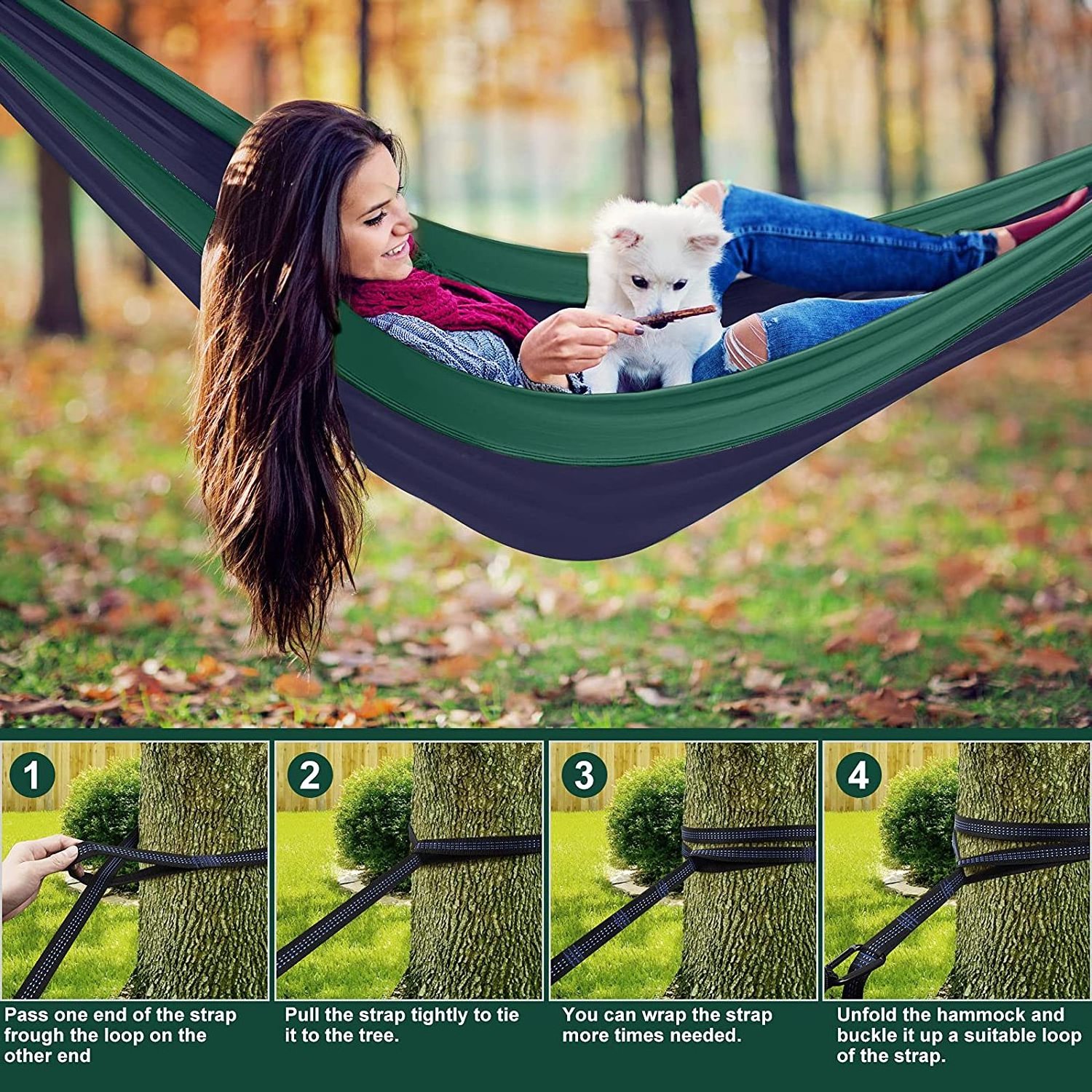 WOQI Double Camping Hammock Portable Tree 300*200cm Hammocks with 2 Hanging Ropes