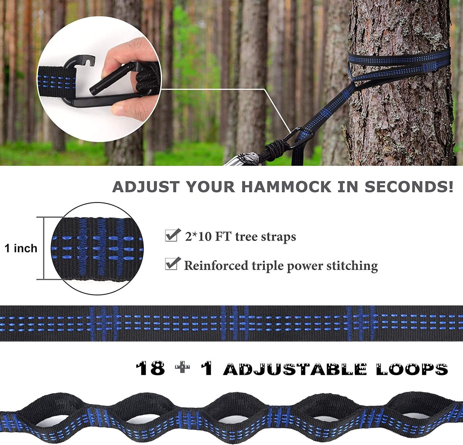 WOQI Double Camping Hammock Portable Tree 300*200cm Hammocks with 2 Hanging Ropes