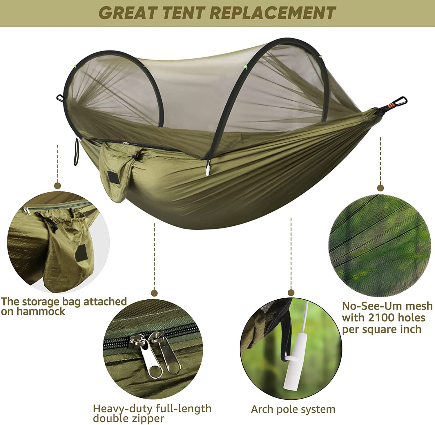 WOQI Top selling outdoor Ultralight cotton canvas swing single double camping tree hammock tent with mosquito net