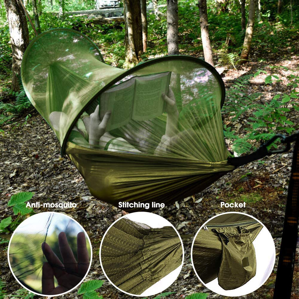 WOQI Top selling outdoor Ultralight cotton canvas swing single double camping tree hammock tent with mosquito net