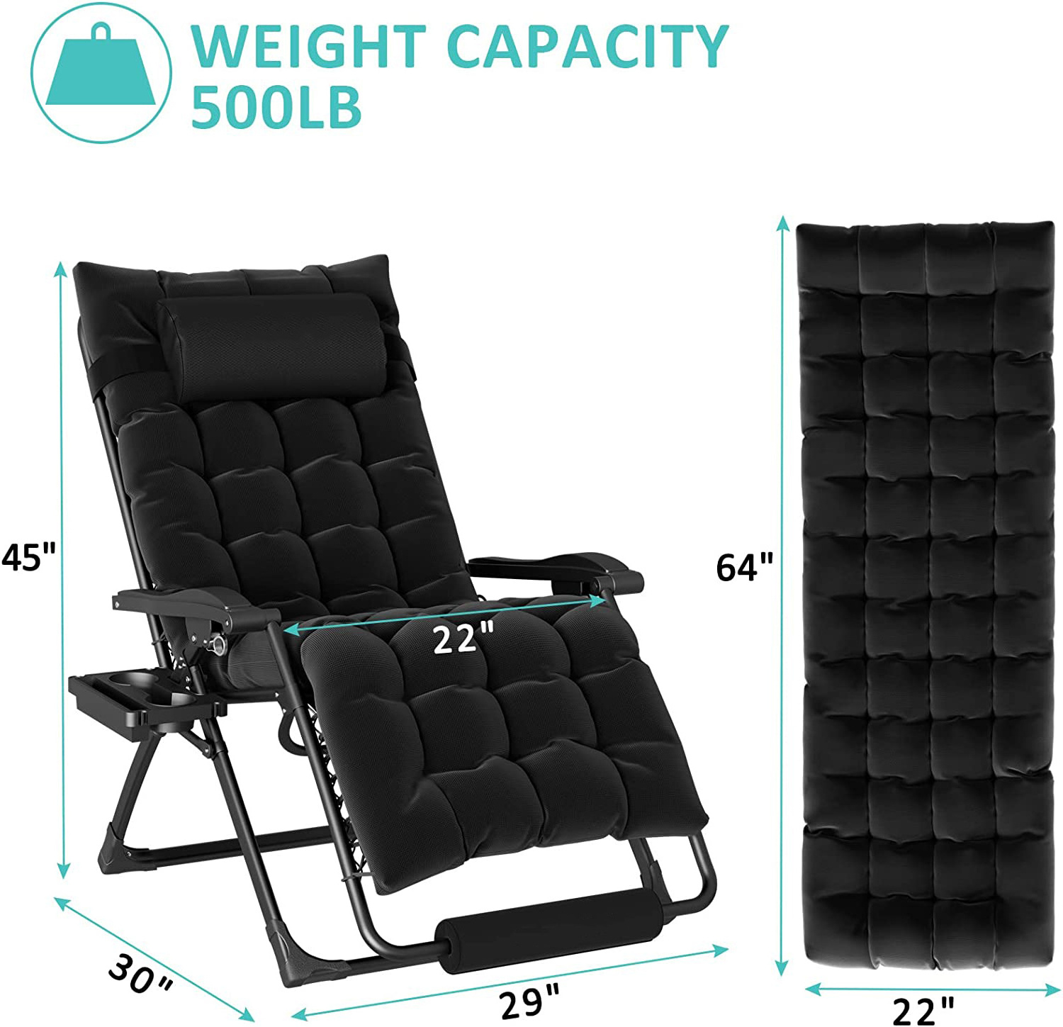 WOQI Zero Gravity Lounge Chairs Recliner Outdoor Beach Patio Garden Folding Chair with head cushion