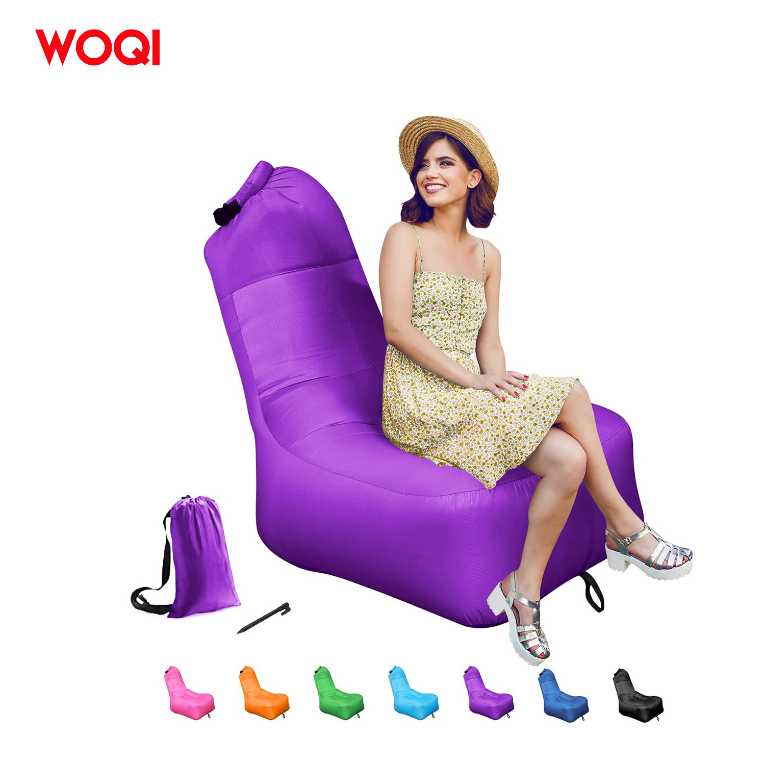 WOQI Inflatable Sofa Outdoor Portable WaterProof Anti-Air Leaking Lounger Air Sofa Hammock Chair for Pool