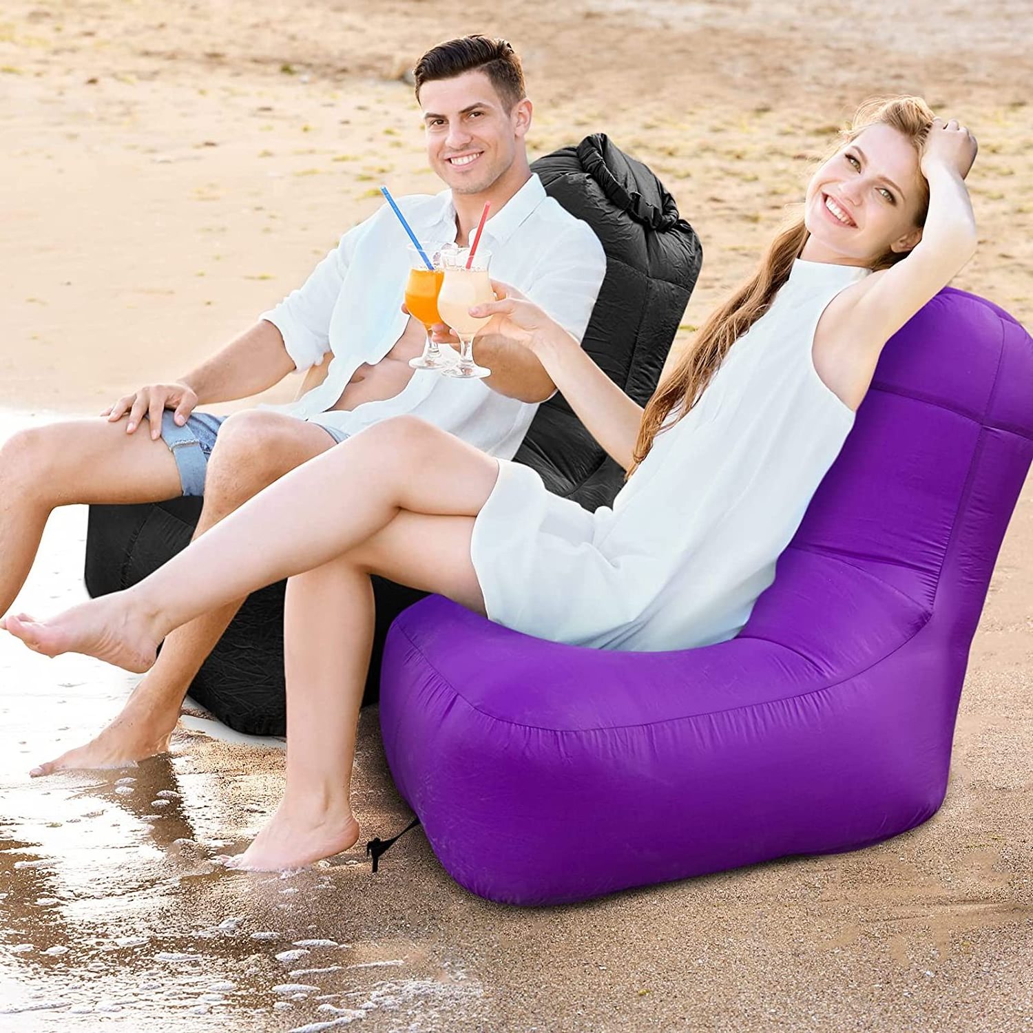 WOQI Inflatable Sofa Outdoor Portable WaterProof Anti-Air Leaking Lounger Air Sofa Hammock Chair for Pool