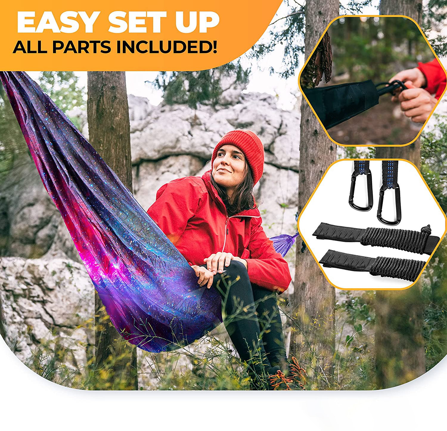 WOQI Outdoor Custom Nylon Double Camping Hammock Tree Hammock Portable Parachute Hammocks