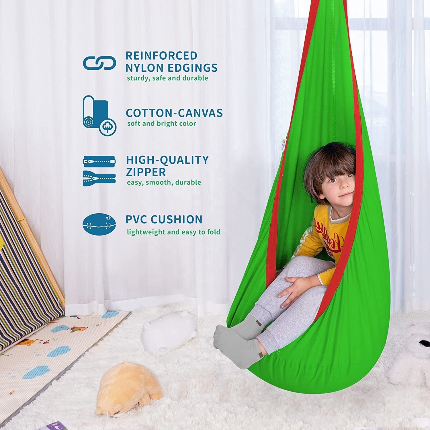 WOQI 51 Ready To Ship Cotton Hanging Inflatable  Child Hammock Chair Kids Pod Seat Swing For Indoor and Outdoor