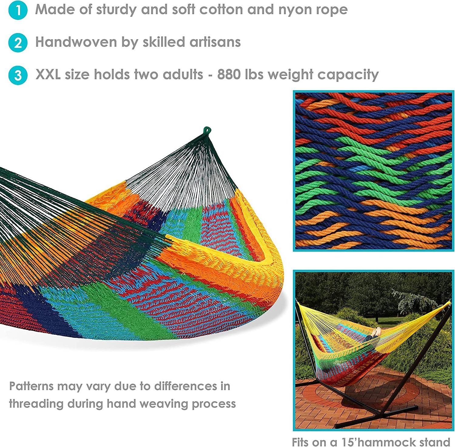 WOQI Wholesale Price Hand-Woven Heavy Duty Family Cotton Hammock for Outdoors Camping