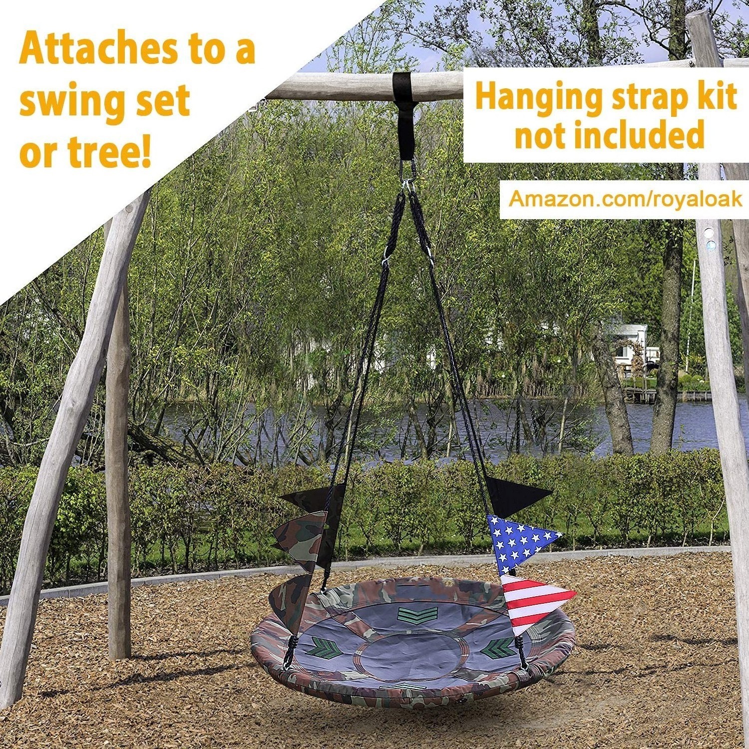 WOQI Round  Flying Saucer Children Tree Hang Hammock Swing Seat Chair for Garden Patio