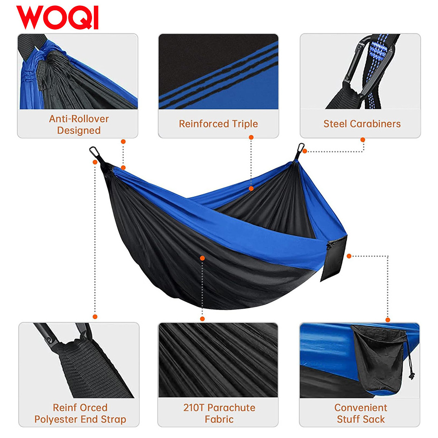 WOQI portable double camping hammock, nylon parachute outdoor hammock, camping backpack hiking waterproof canopy tent