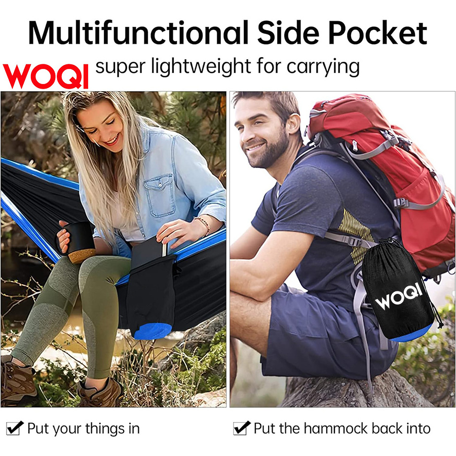 WOQI portable double camping hammock, nylon parachute outdoor hammock, camping backpack hiking waterproof canopy tent