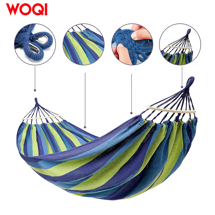 WOQI twin cotton canvas portable hammock with travel bag, perfect for outdoor/indoor terrace backyard camping