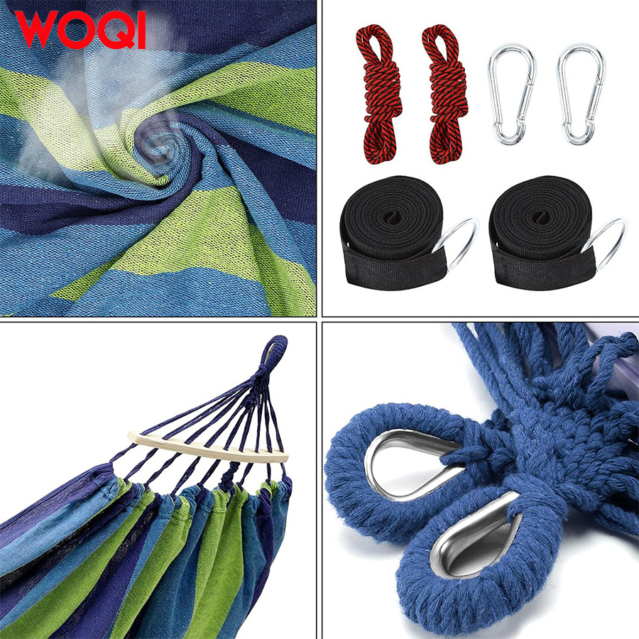 WOQI twin cotton canvas portable hammock with travel bag, perfect for outdoor/indoor terrace backyard camping