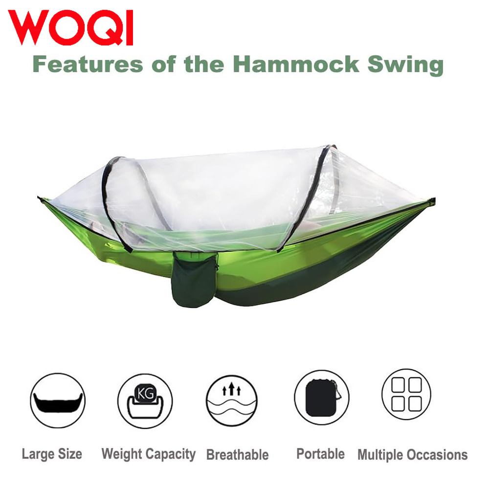 WOQI Lightweight Outdoor Camping Nylon Parachute Hammock Mosquito Net Hammock with Tree Strap