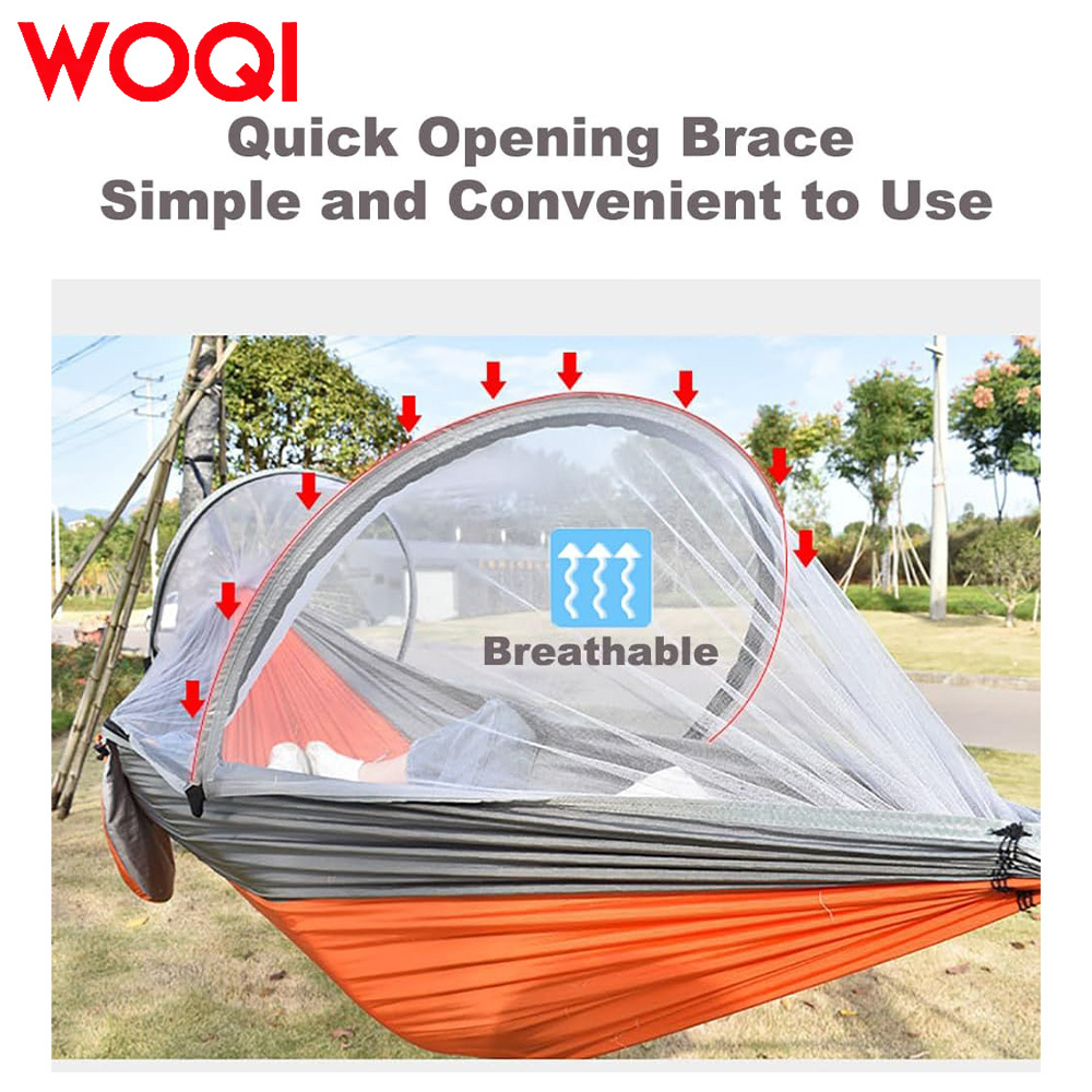 WOQI Lightweight Outdoor Camping Nylon Parachute Hammock Mosquito Net Hammock with Tree Strap