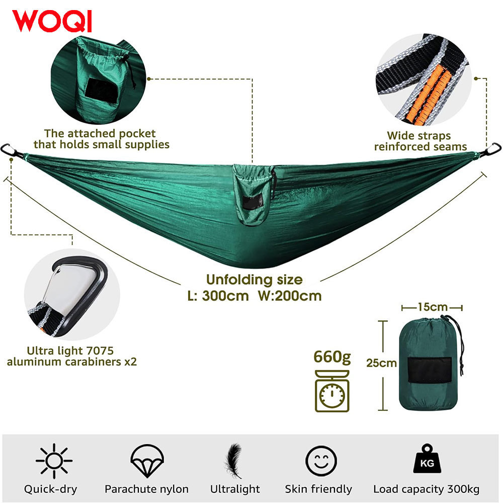 WOQI Hot selling Outdoor Portable Nylon Camping Parachute Hammock Tree Belt Hammock