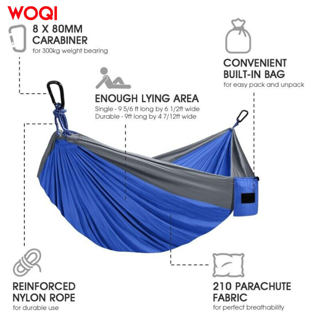 WOQI Outdoor Backpack Survival Travel Single and Double Parachute Polyester Camping Hammock