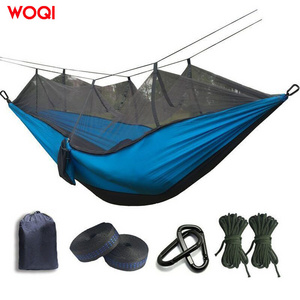 WOQI outdoor travel ultra light camping nylon parachute hammock with mosquito net sturdy canopy