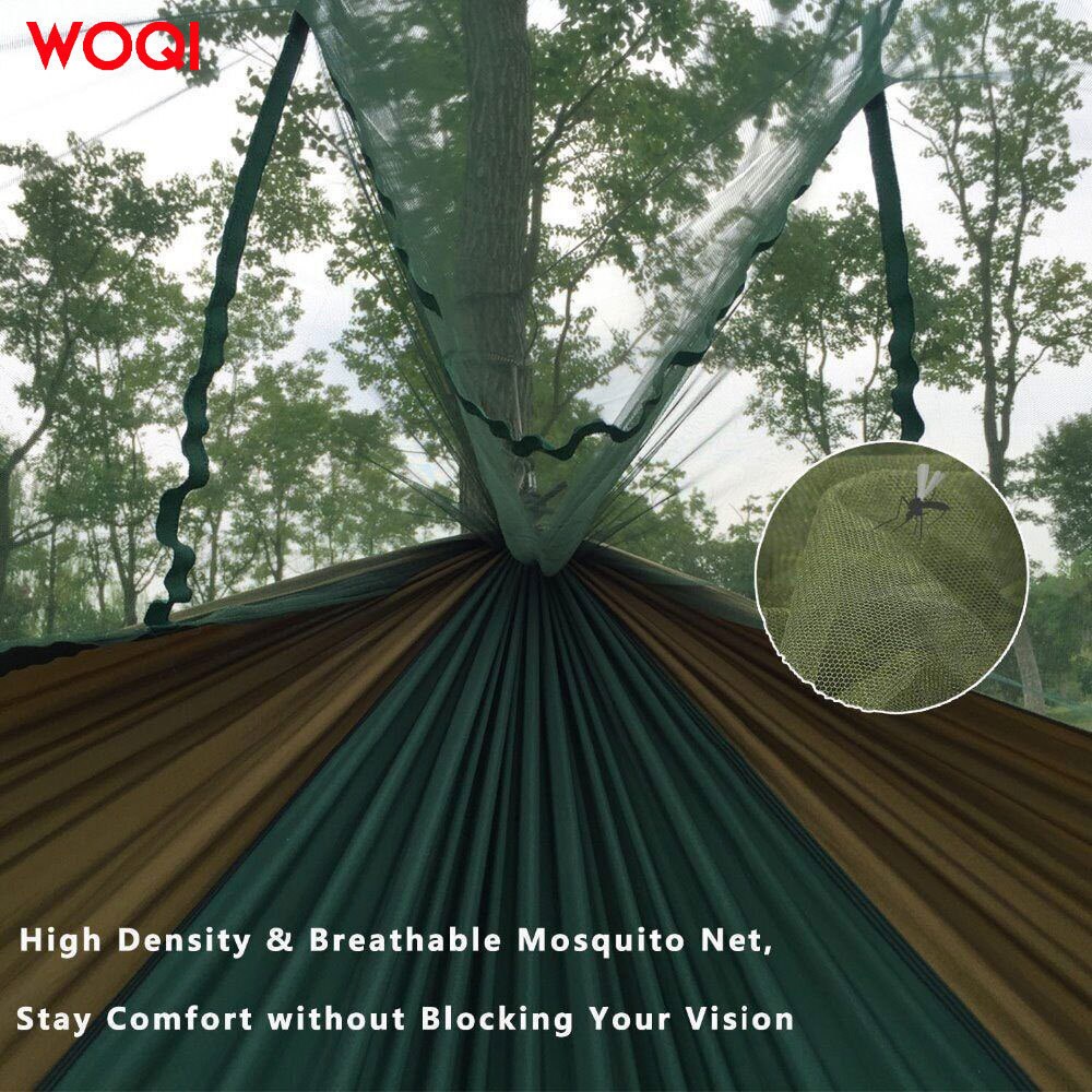 WOQI outdoor travel ultra light camping nylon parachute hammock with mosquito net sturdy canopy