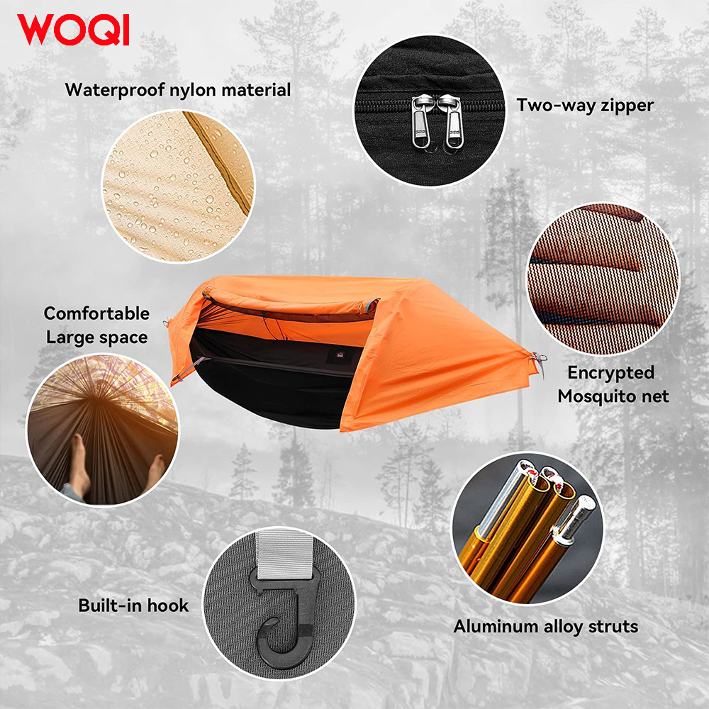 WOQI lightweight camping hammock with mosquito net and rain fly cover camping mosquito net hammock