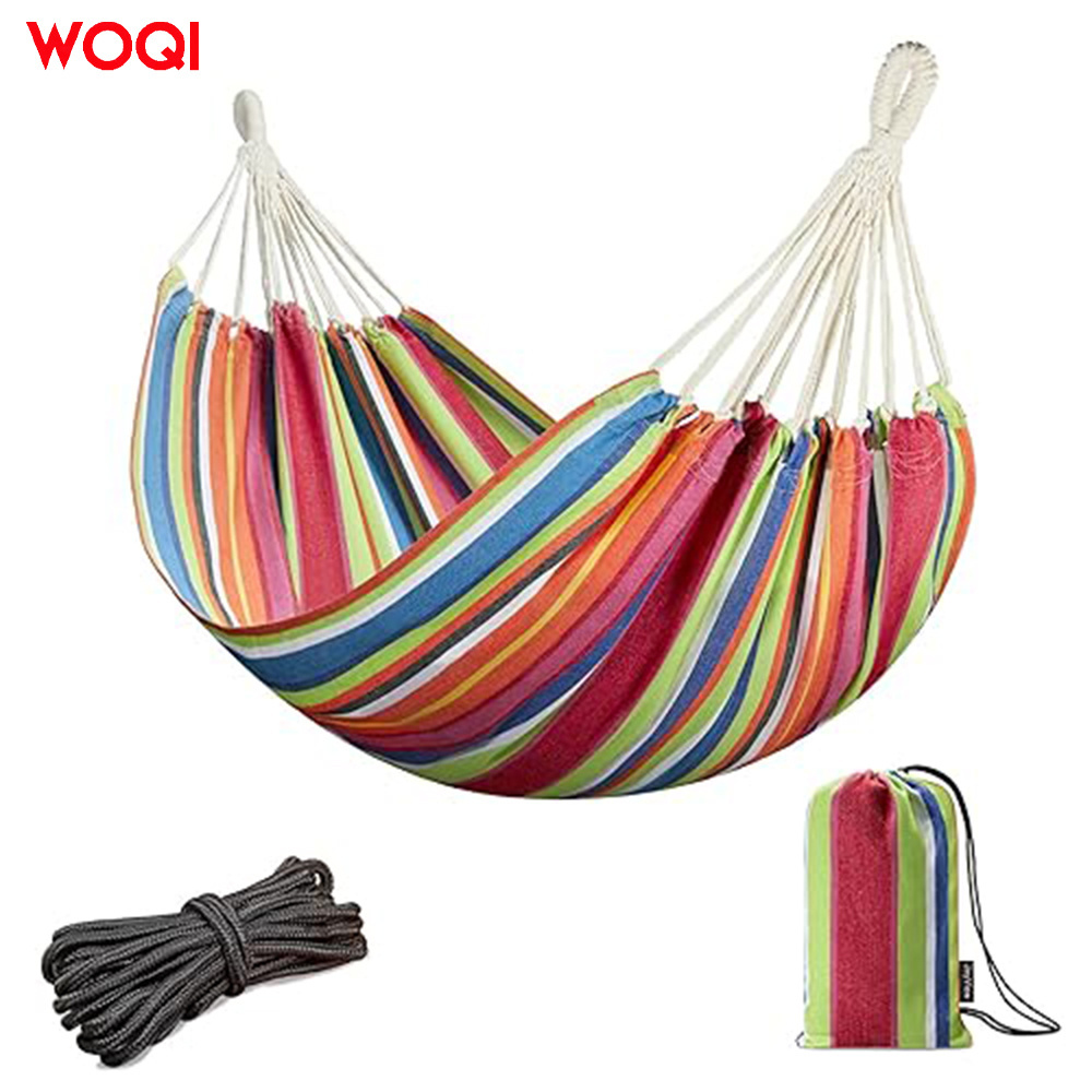 WOQI Portable Cotton Stripe Outdoor Travel Camping Hammock Terrace Beach Garden Swing