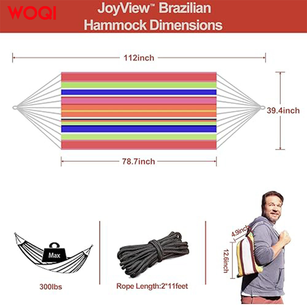 WOQI Portable Cotton Stripe Outdoor Travel Camping Hammock Terrace Beach Garden Swing