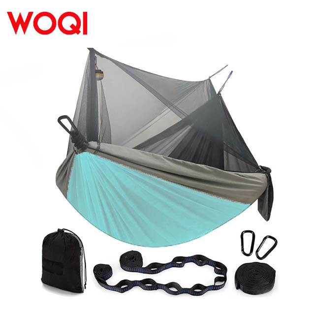 WOQI portable lightweight mosquito net hammock with tree straps for travel and camping