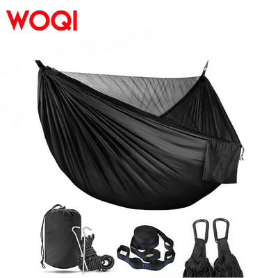 WOQI Outdoor Travel Portable Camping Nylon Hammock Parachute Hammock with Mosquito Nets