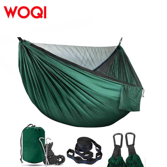 WOQI Outdoor Travel Portable Camping Nylon Hammock Parachute Hammock with Mosquito Nets