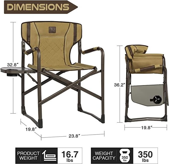 WOQI Heavy Duty Outdoor Steel Folding Camping Director Chairs With Side Table